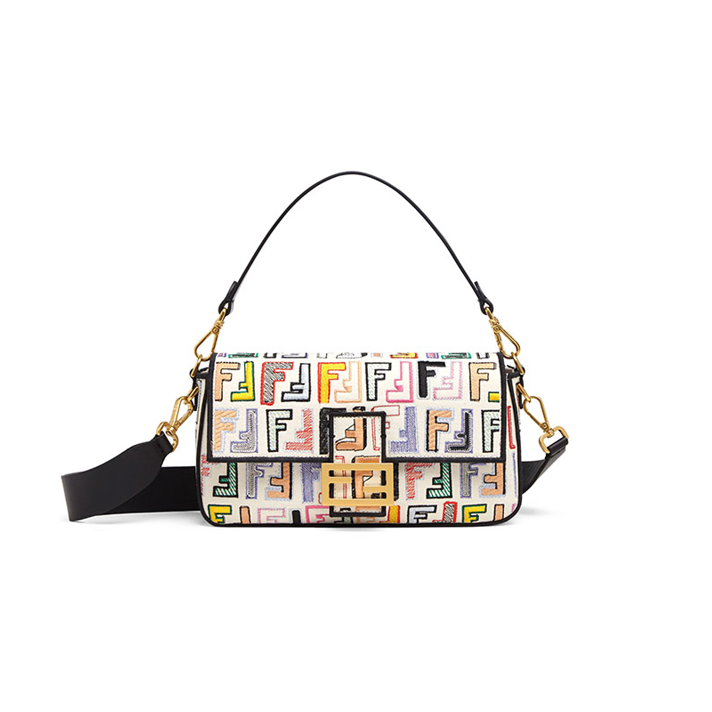 F**di baguette baguette bag in embroidered ff pattern canvas (27*15*6cm)
